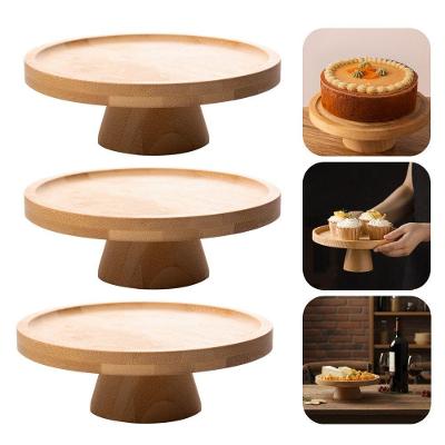 Kit 3 Boleira de Bambu Prato para Bolo com Pé para Mesa Bege Lyor