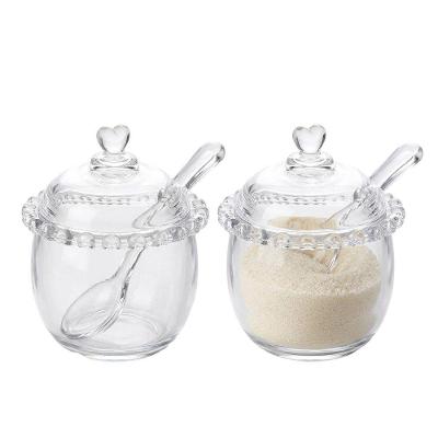 Kit 2 Açucareiros de Cristal com Colher Detalhes Coração Porta Açúcar Transparente Lyor
