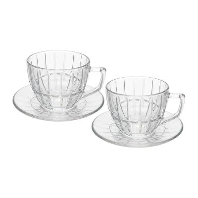 Jogo de Xícaras de Chá com Pires Cristalle JGCH-096 Vidro 250ML para Café Transparente Hauskraft