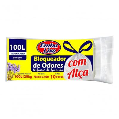 Saco de Lixo 100L Reforçado Elimina Odores com Alça Branco Embalixo