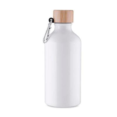 Garrafa de Alumínio Reciclado 550ML com Tampa de Bambu e Mosquetão Branca Asia Import
