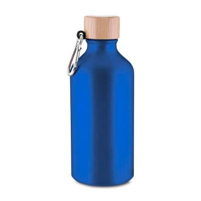 Garrafa Alumínio Reciclado 550ml Tampa Bambu com Mosquetão Azul Asia Import
