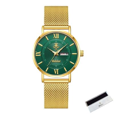 Relógio de Pulso Feminino Quartzo Multifuncional Analógico e Digital Aço Inox Verde Sanda