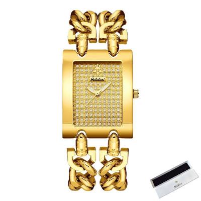 Relógio de Pulso Feminino Quartzo Deslumbrante Analógico e Digital Pulseira de Metal Dourado Sanda
