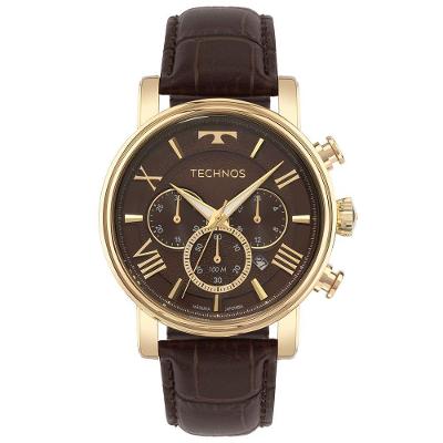 Relógio de Pulso Masculino Grandtech Js25bda-0m Cronógrafo Couro Dourado Technos