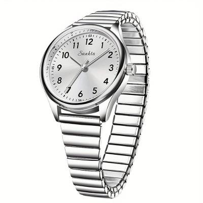 Relógio de Pulso Feminino Casual Estilo Negócios Quartzo Pulseira Aço Inox Prata Lige