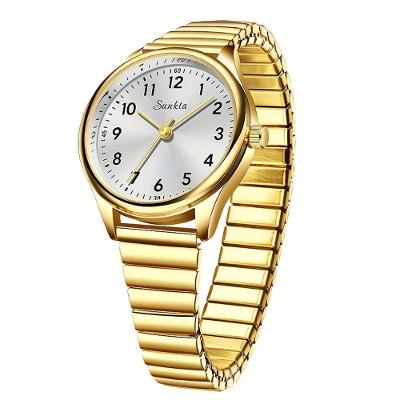 Relógio de Pulso Feminino Casual Estilo Negócios Quartzo Pulseira Aço Inox Dourado e Branco Lige