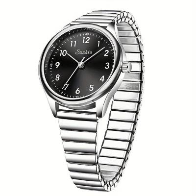 Relógio de Pulso Feminino Casual de Negócios Quartzo Pulseira Aço Inox Preto e Prata Lige