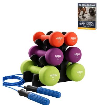 Kit de Halteres Emborrachados com Suporte Corda de Pular e Ebook Digital Ahead Sports
