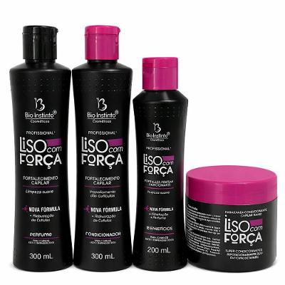 Kit Capilar Liso com Força Fortalecimento e Brilho com Biotina e Algas Vermelhas Bio Instinto