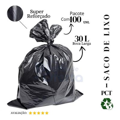 Saco de Lixo 30L Reforçado Preto Pacote com 100 Unidades Higipack