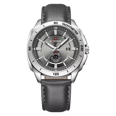 Relógio Masculino de Quartzo Esportivo Couro Pu à Prova D'água Cinza Naviforce
