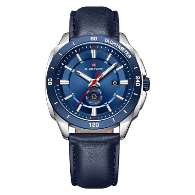 Relógio Masculino de Quartzo Esportivo Pulseira Couro Pu Azul à Prova D'água Naviforce