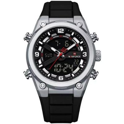 Relógio Masculino Esportivo Duplo Display Analógico Digital Silicone Impermeável Prata Naviforce