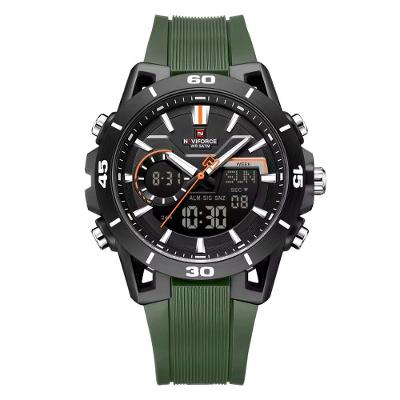 Relógio Masculino Dual Display Esportivo Resistente à Água 5atm Verde Digital Led Naviforce