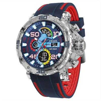 Relógio Masculino Digital Moderno com Luz Noturna Azul e Vermelho Smael