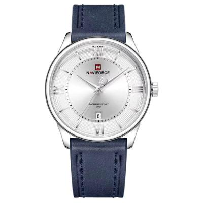 Relógio Masculino de Quartzo Analógico 3atm Branco Azul com Pulseira de Couro Naviforce