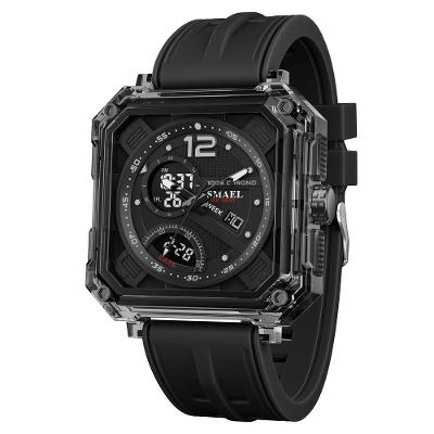 Relógio Masculino com Design Inovador Dial Quadrado Preto com Calendário e Display Duplo Smael