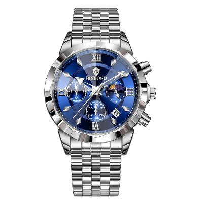 Relógio Masculino Binbond Analógico Pulseira Aço Inox à Prova D'água com Calendário