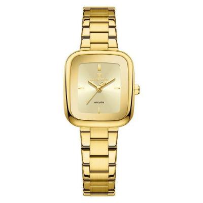 Relógio Feminino Quadrado Analógico à Prova D'água Pulseira de Aço Inox Dourado Naviforce