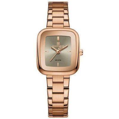 Relógio Feminino Quadrado Analógico em Aço Inox Cinza Rose Naviforce