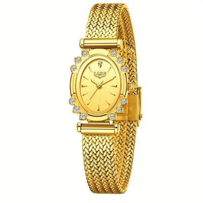Relógio Feminino Oval Analógico de Malha Minimalista com Pulseira em Aço Inox Dourado Lige