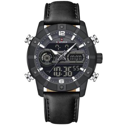 Relógio Digital Masculino Esportivo Multifuncional Pulseira de Couro Preto à Prova Dágua Naviforce