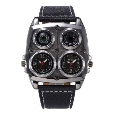 Relógio de Pulso Masculino de Quartzo Mostrador Grande Esportivo Pulseira de Couro Preto Sanda