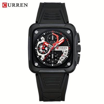 Relógio Esportivo Masculino Multifuncional à Prova D'água Pulseira de Borracha Preto Curren
