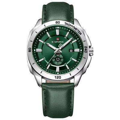 Relógio Masculino de Quartzo Esportivo Couro Pu Verde à Prova D'água Naviforce