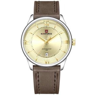 Relógio Masculino Clássico Quartzo Analógico Pulseira de Couro à Prova D'água 3atm Marrom Naviforce