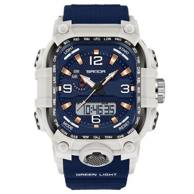 Relógio Digital Masculino Triplo Fuso Horário Alarme Branco Azul Sanda