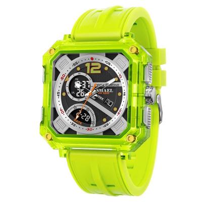Relógio Masculino Dial Quadrado Verde Claro com Display Duplo e Calendário Smael