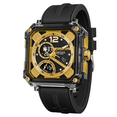 Relógio Masculino Dial Quadrado Dourado Analógico e Digital Smael