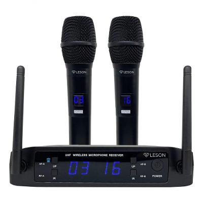 Microfone Duplo sem Fio UHF Profissional LS916 para Palco e Eventos Preto Leson