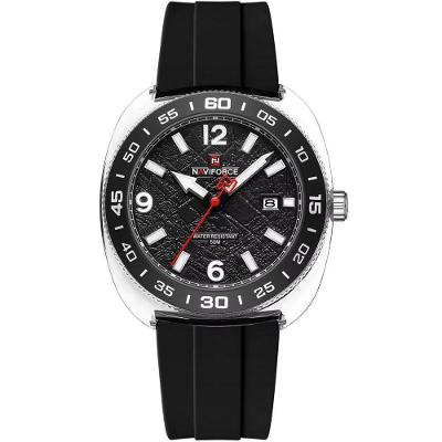 Relógio de Pulso Masculino Analógico Mostrador Luminoso Pulseira Silicone Preto Branco Naviforce
