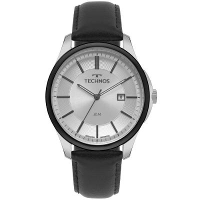 Relógio Masculino 2115UDF-0K Analógico Pulseira de Couro Bicolor Prata Technos