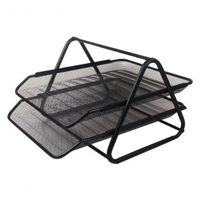Organizador de Documentos de Mesa Black Bull Tela Metálica 2 Andares para Escritório Preto