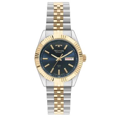 Relógio Masculino 8205PW-1A Automático Pulseira de Aço Bicolor Mostrador Azul Technos