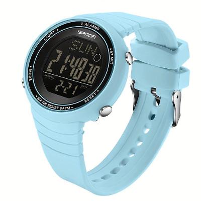 Relógio Feminino Esportivo Digital Tela Grande Led Pulseira Silicone Azul Claro Sanda