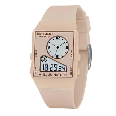 Relógio Eletrônico Multifuncional Masculino 6338 Digital Pulseira Silicone Bege Sanda