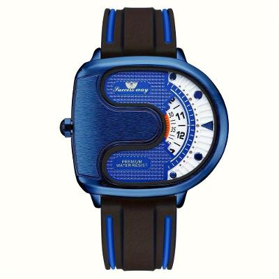Relógio de Pulso Masculino Luxo Casual Mostrador Numerado Analógico Pulseira Silicone Azul