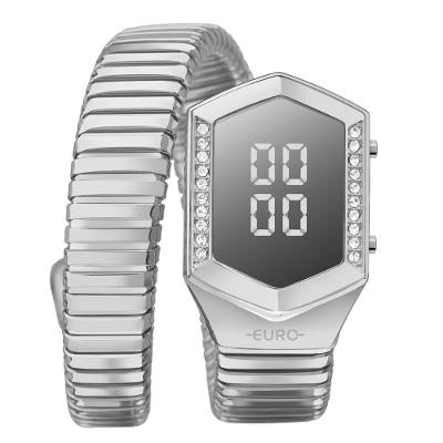 Relógio Feminino Digital EUBJT011AA-5K Pulseira Metal Serpentes Prata Euro