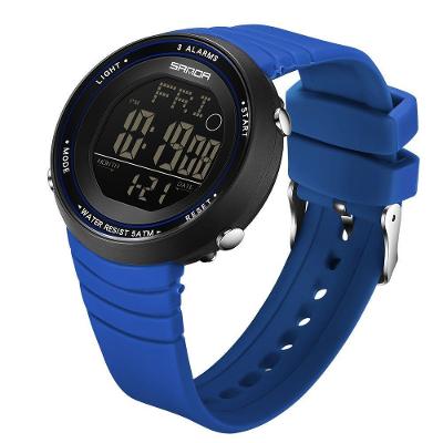 Relógio Feminino Esportivo Digital Tela Grande com Pulseira de Silicone Azul Sanda