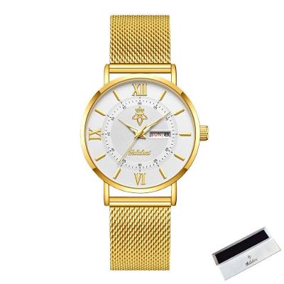 Relógio Feminino de Quartzo Multifuncional Luxo Analógico e Digital Aço Inox Branco Sanda