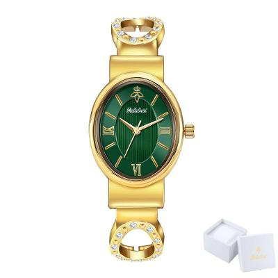 Relógio de Quartzo Feminino Sofisticado a Ouro Verde Analógico Bracelete Elástico Sanda