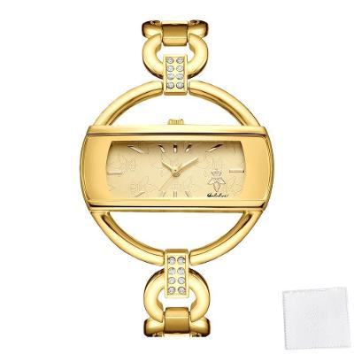 Relógio de Pulso Feminino Quartzo Analógico e Digital Estilo Circular Dourado Sanda