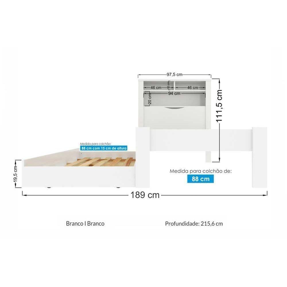 Cama Solteiro Invicta c/Auxiliar Branco - Santos Andirá - 5