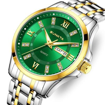 Relógio de Pulso Feminino Quartzo Analógico com Pulseira de Aço Inox Verde Dourado Lige