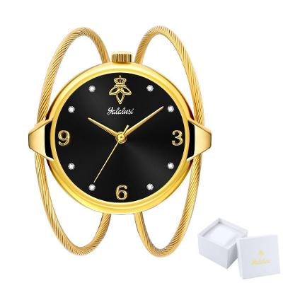 Relógio de Pulso Feminino Quartzo Mostrador Redondo com Strass Pulseira Estilo Corda Preto Sanda